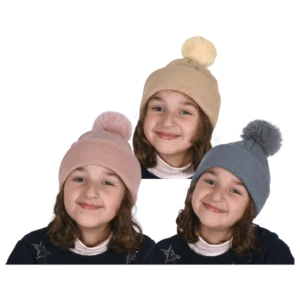 BONNET AVEC POMPON 3ASS ENFANT (scol 12)