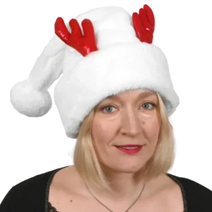 BONNET BLANC DE NOEL AVEC CORNES ROUGES (scol 12)