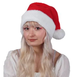 BONNET DE NOEL PELUCHE ROUGE AVEC POMPON
