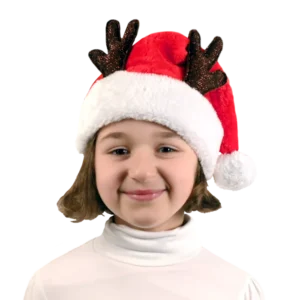 BONNET NOEL ENFANT PELUCHE EPAISSE AVEC BOIS DE CERF