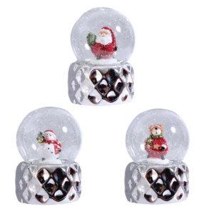 BOULE A NEIGE 45MM PÈRE NOEL/BONHOMME/OURS 3ASS