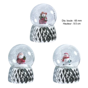 BOULE A NEIGE 65MM PÈRE NOEL/BONHOMME/OURS 3ASS
