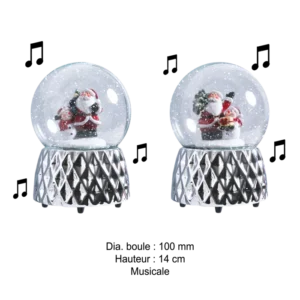 BOULE A NEIGE MUSICALE 100MM PERE NOEL