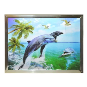 CADRE 3D 30X40CM DAUPHINS AVEC PALMIERS