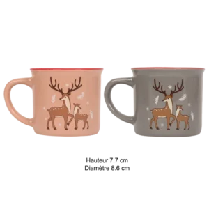 MUG DE NOEL FAMILLE RENNES GRIS ET BEIGE 2 ASS 240ML