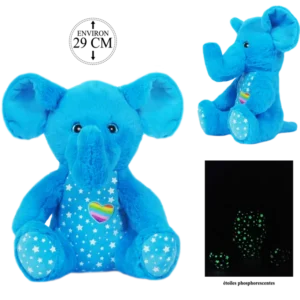 PELUCHE ELEPHANT PHOSPHORESCENT 29CM