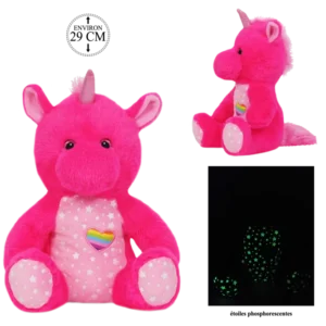 PELUCHE LICORNE PHOSPHORESCENTE 29CM