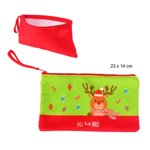 POCHETTE TISSU 23x14 CM DECOR IMPRIME RENNE HOHOHO