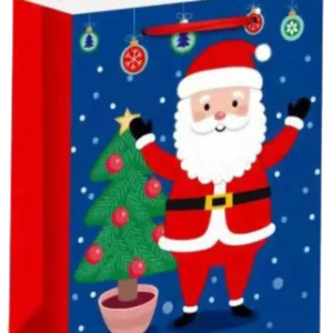 SAC BLEU PERE NOEL SAPIN 22,5*19*10cm (scol 50)