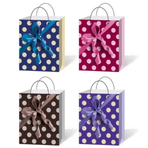 SAC PAPIER 33x25,5x10CM POINTS ET NOEUD 4ASS