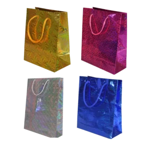 SAC PAPIER 34x26,5x8CM DECOR HOLOGRAPHIQUE 4 ASS